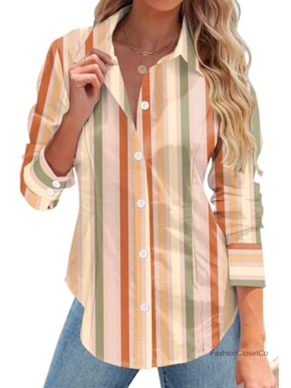 Women's Long Sleeve Cotton Button Down Blouse